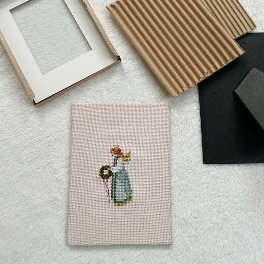 1987 Told in a Garden Christmas Angel Cross Stitch, Framed 5x7 Art Vintage